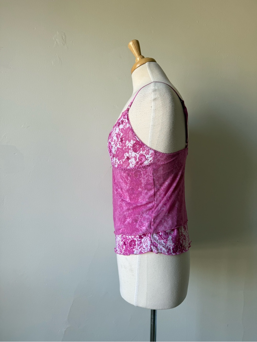 George Y2K Floral Mesh Cami Tank | Pink Fairycore Top (Size L, best for M) - Picture 3 of 7